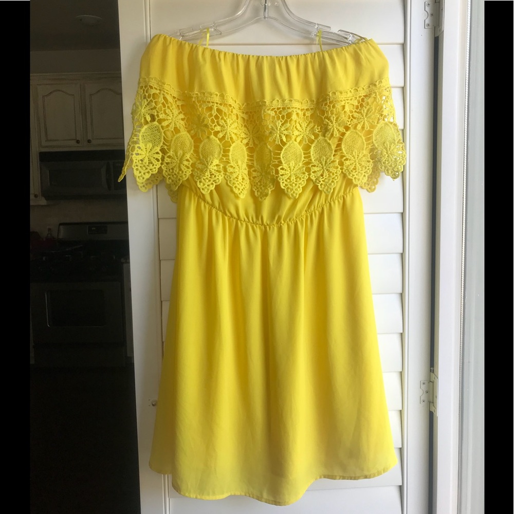 Strapless Yellow Gianni Bini Lace Top Dress